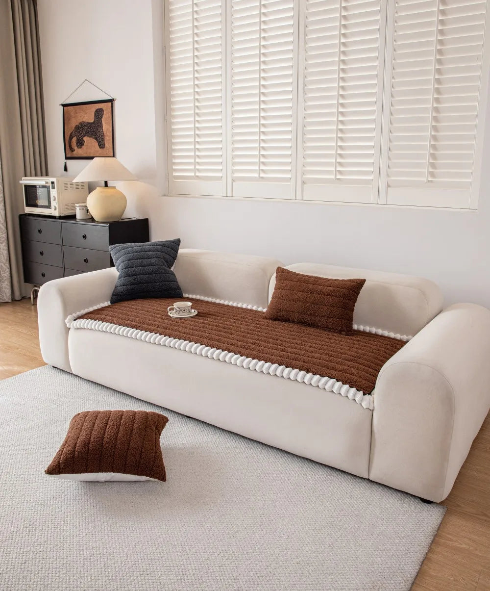 Solid Color Sofa Cushion Cover Non-Slip 2025 Autumn Wide Striped Sofa Protector Soft Anti-Skid Living Room Sofa Mats